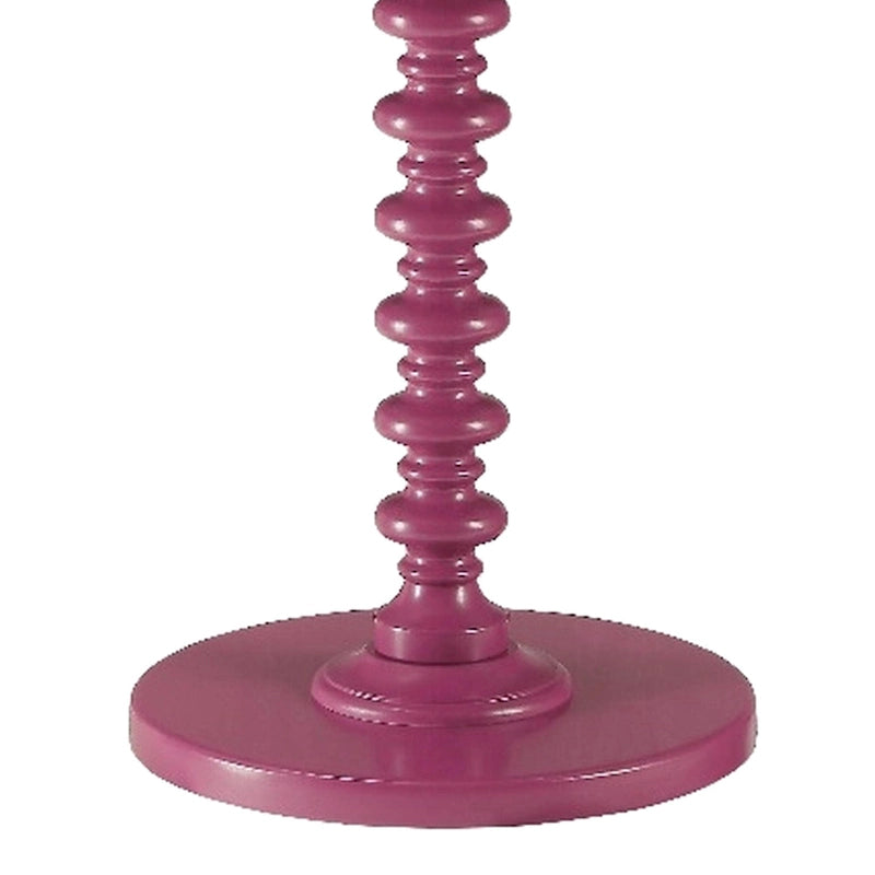 Toni Round Accent Table with Turned Pedestal Base, 22 Inch Purple Wood