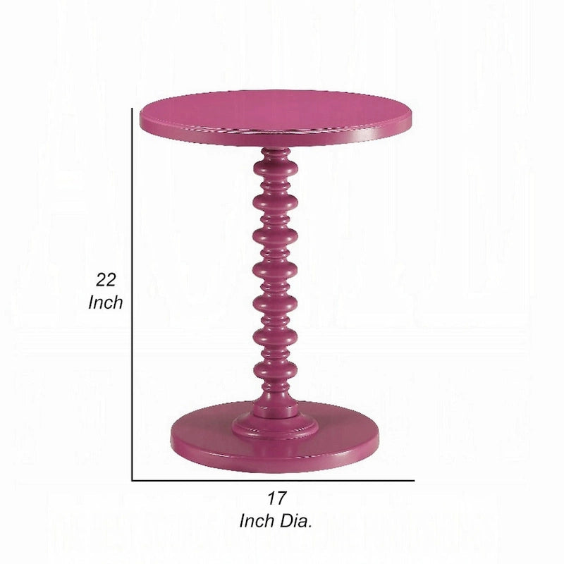Toni Round Accent Table with Turned Pedestal Base, 22 Inch Purple Wood