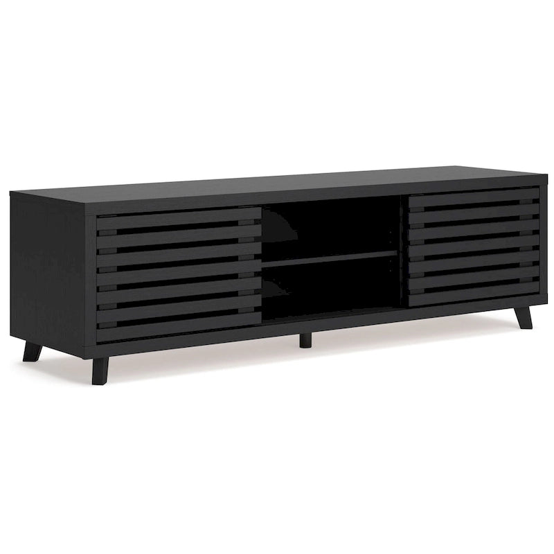 Danzi Large TV Media Console, 4 Shelves, Black Wood Finish, 72 Inch