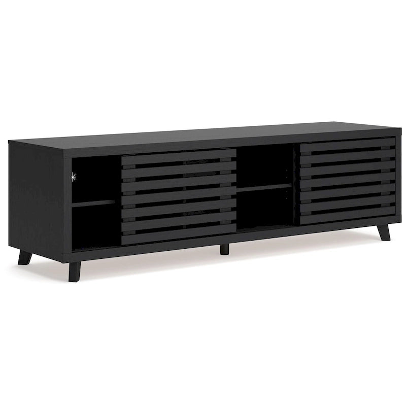 Danzi Large TV Media Console, 4 Shelves, Black Wood Finish, 72 Inch
