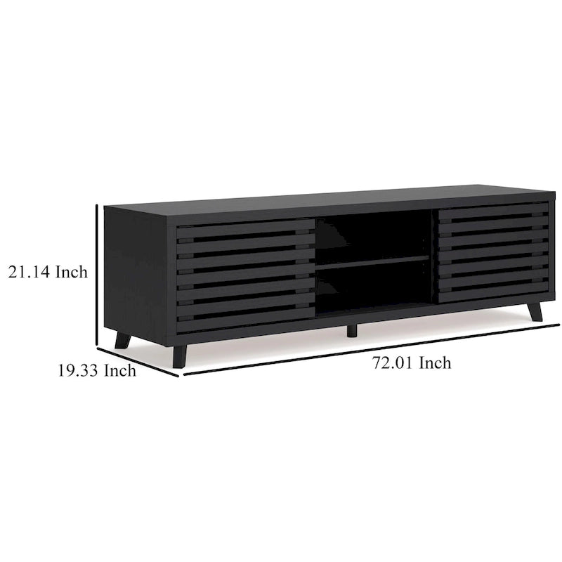 Danzi Large TV Media Console, 4 Shelves, Black Wood Finish, 72 Inch