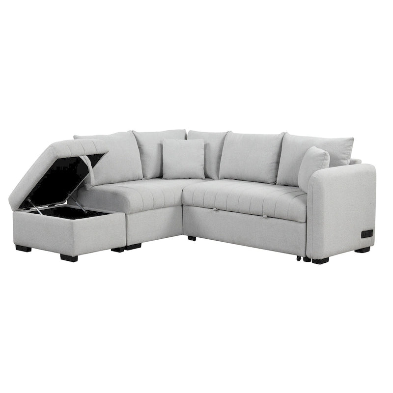 Roomfitters L-Shaped Pull-Out Sleeper Sofa with USB Ports, Power Sockets, and Movable Storage Ottoman