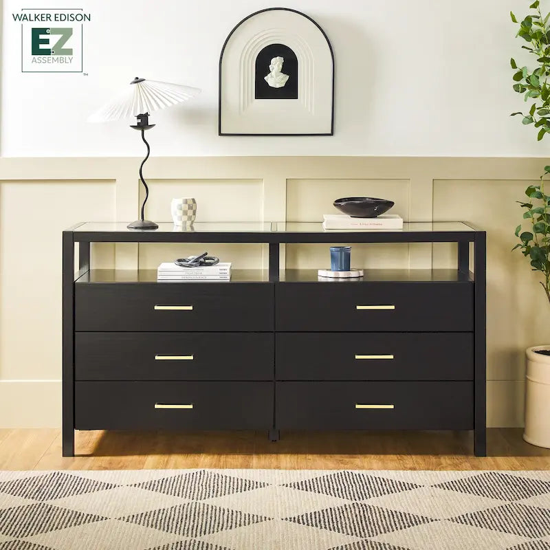 Walker Edison Solid Wood Dresser with Tempered Glass Top