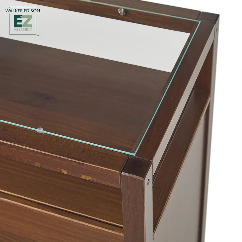 Walker Edison Solid Wood Dresser with Tempered Glass Top