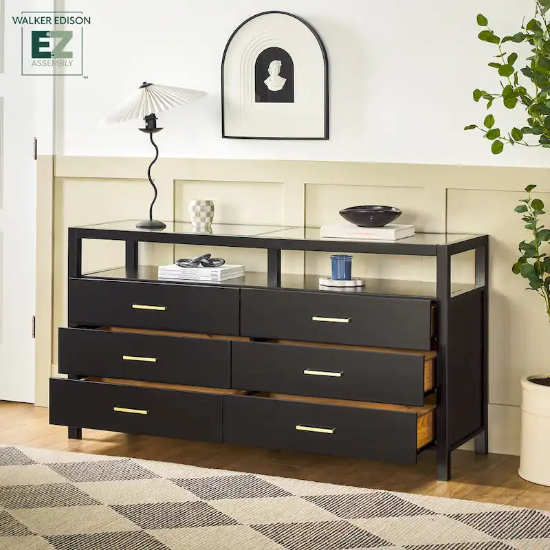 Walker Edison Solid Wood Dresser with Tempered Glass Top