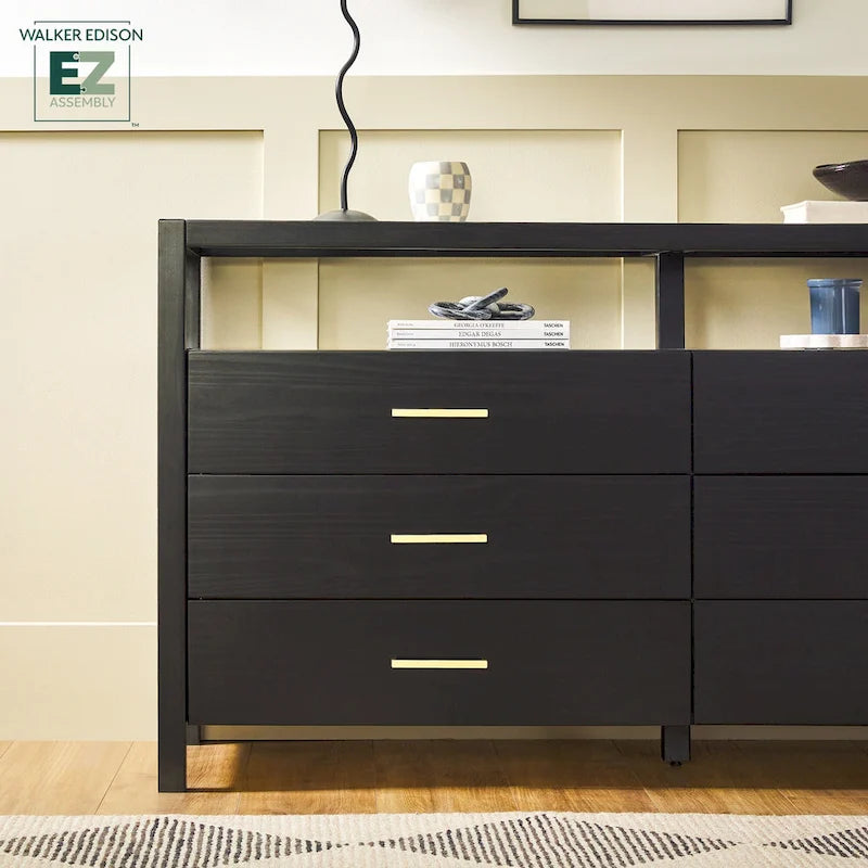 Walker Edison Solid Wood Dresser with Tempered Glass Top