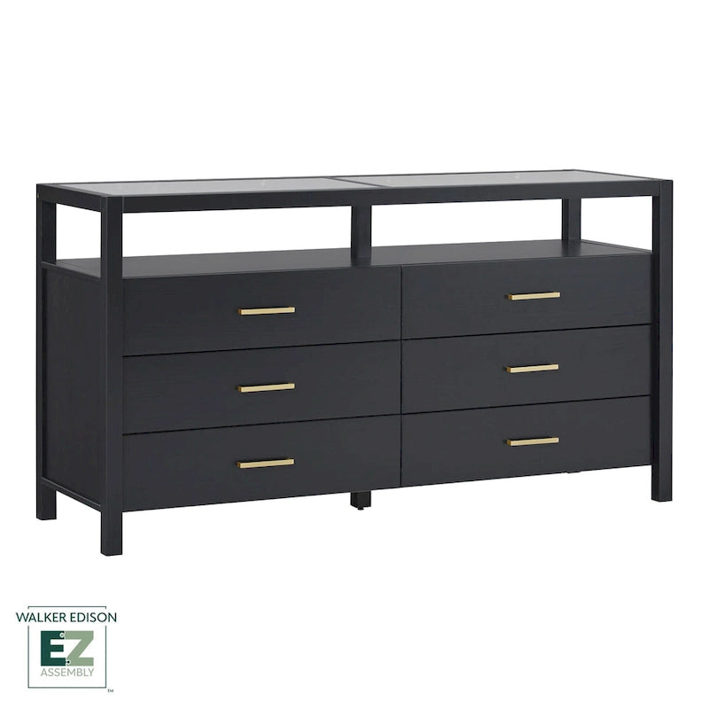 Walker Edison Solid Wood Dresser with Tempered Glass Top
