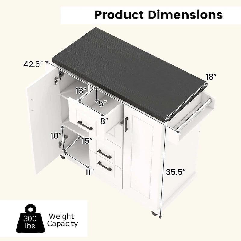 Costway Rolling Kitchen Island Cart on Wheels Mobile Serving Utility - See Details