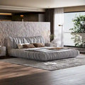 Light Grey King Size Luxury Upholstered Platform Bed with Removable Cushion and Solid Wood Frame
