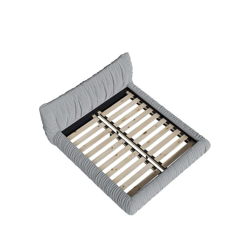 Light Grey King Size Luxury Upholstered Platform Bed with Removable Cushion and Solid Wood Frame