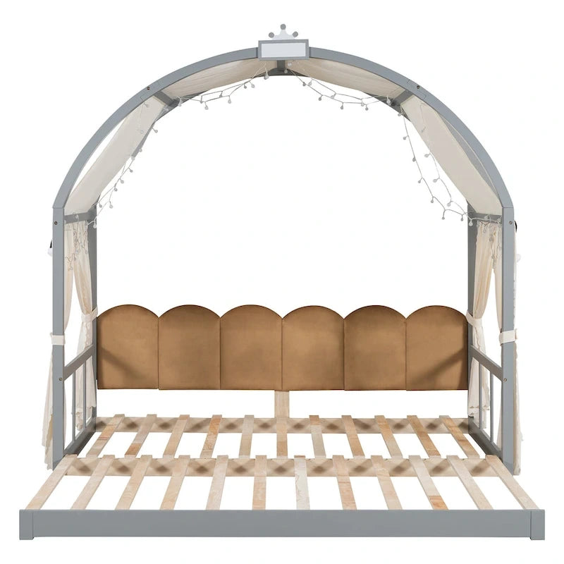Gray Twin Size Bed with Arched Roof and Trundle