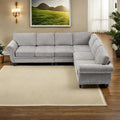 109.5 Chenille 6-Seater L-Shaped Sectional Sofa with Rivets Decorated Rolled Armrests,Cushions, and Wood Frame