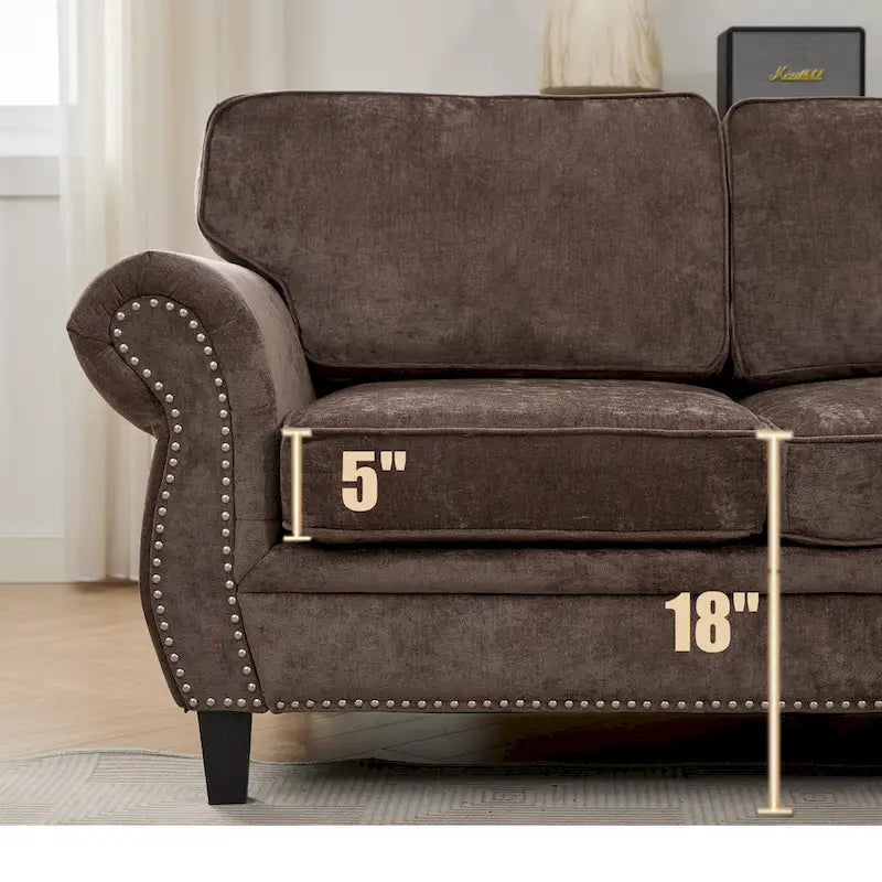 109.5 Chenille 6-Seater L-Shaped Sectional Sofa with Rivets Decorated Rolled Armrests,Cushions, and Wood Frame
