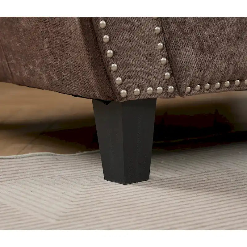 109.5 Chenille 6-Seater L-Shaped Sectional Sofa with Rivets Decorated Rolled Armrests,Cushions, and Wood Frame