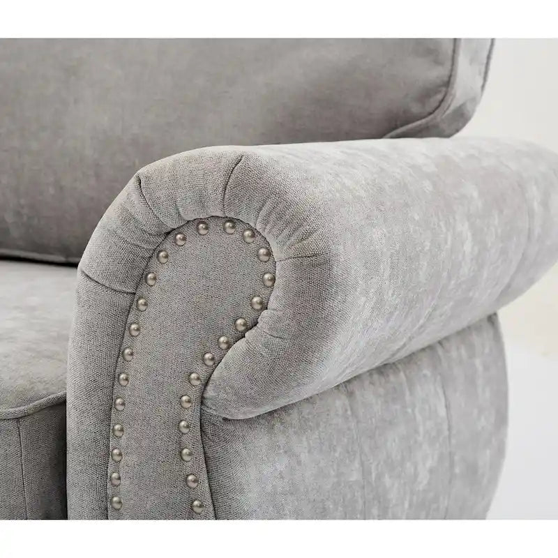 109.5 Chenille 6-Seater L-Shaped Sectional Sofa with Rivets Decorated Rolled Armrests,Cushions, and Wood Frame