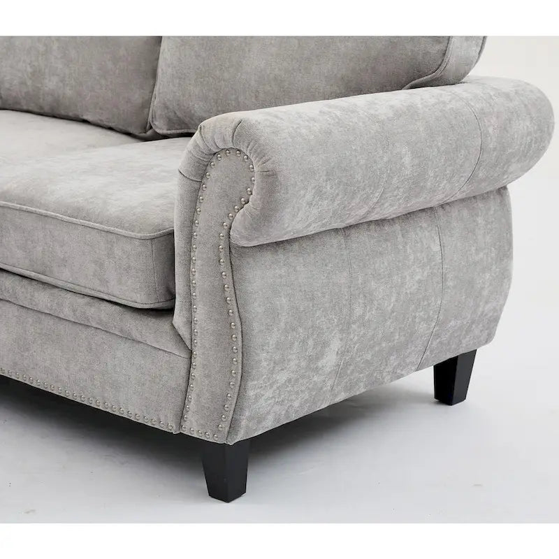 109.5 Chenille 6-Seater L-Shaped Sectional Sofa with Rivets Decorated Rolled Armrests,Cushions, and Wood Frame