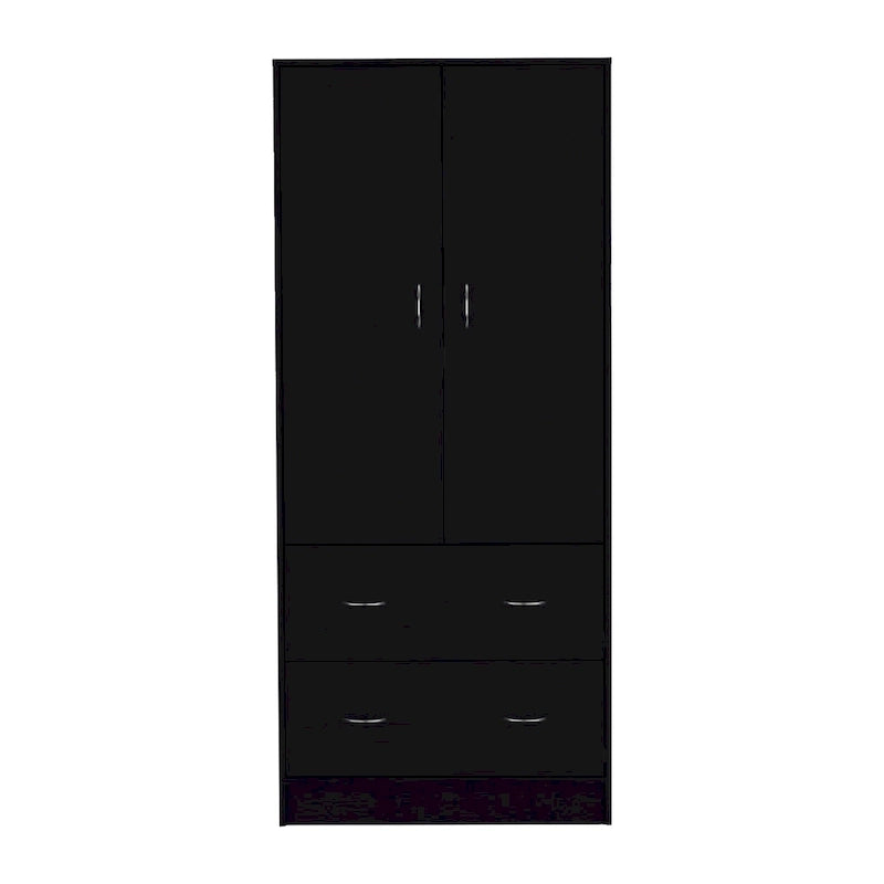 30.9 Modern Double-door Armoire with Two Drawers and Hanging Rod for Bedroom