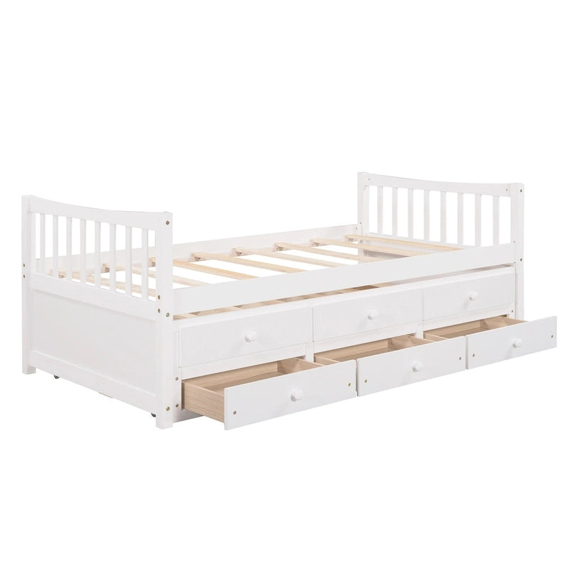 Twin Wooden Daybed with Trundle, Drawers & Headboard