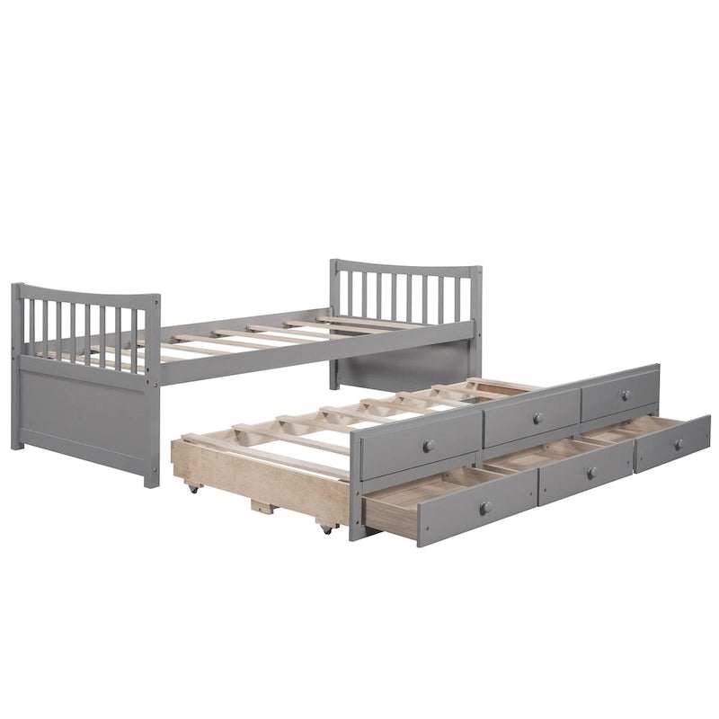Twin Wooden Daybed with Trundle, Drawers & Headboard