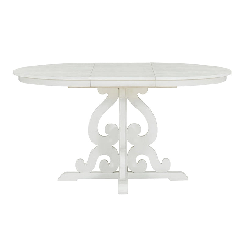 Antique White Retro 5-Piece Wooden Dining Table Set with Extendable Table & 4 Chairs