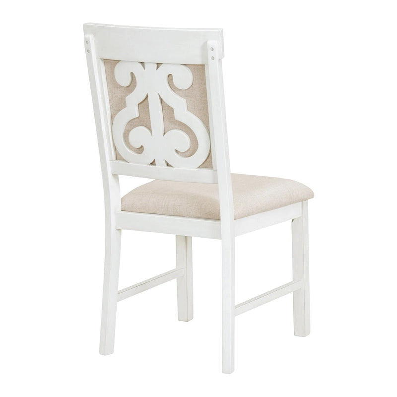 Antique White Retro 5-Piece Wooden Dining Table Set with Extendable Table & 4 Chairs