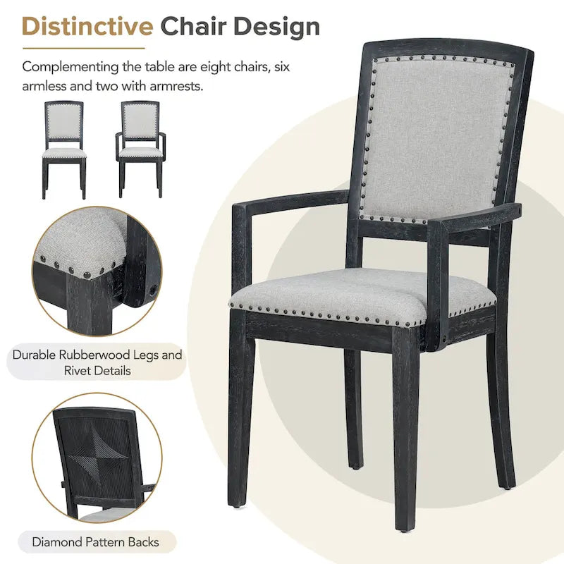 Black+ Gray 7-Piece Wooden Dining Table Set with Extendable Table & 6 Chairs