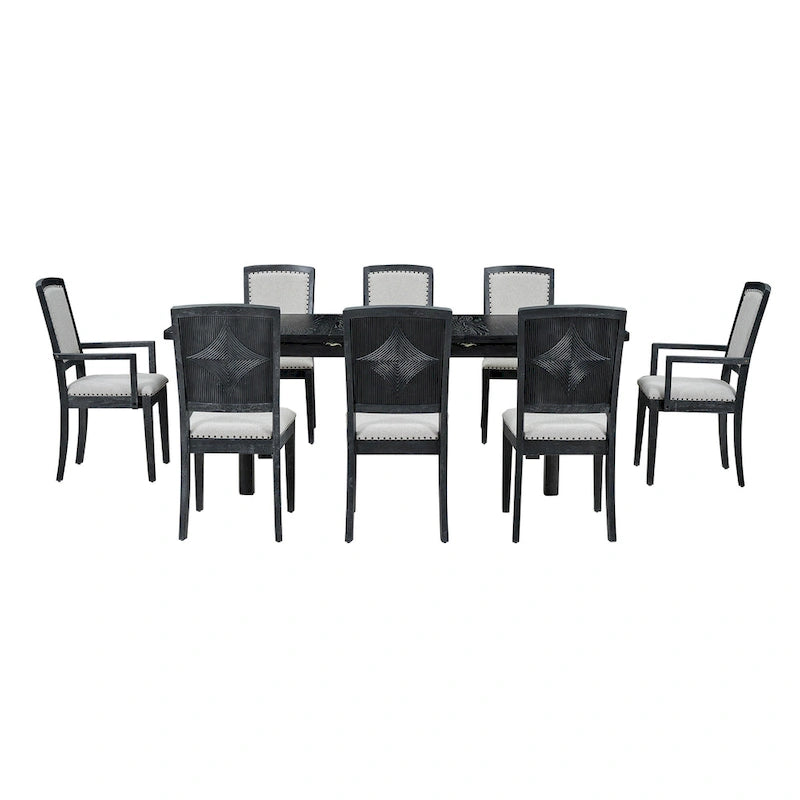 Black+ Gray 7-Piece Wooden Dining Table Set with Extendable Table & 6 Chairs
