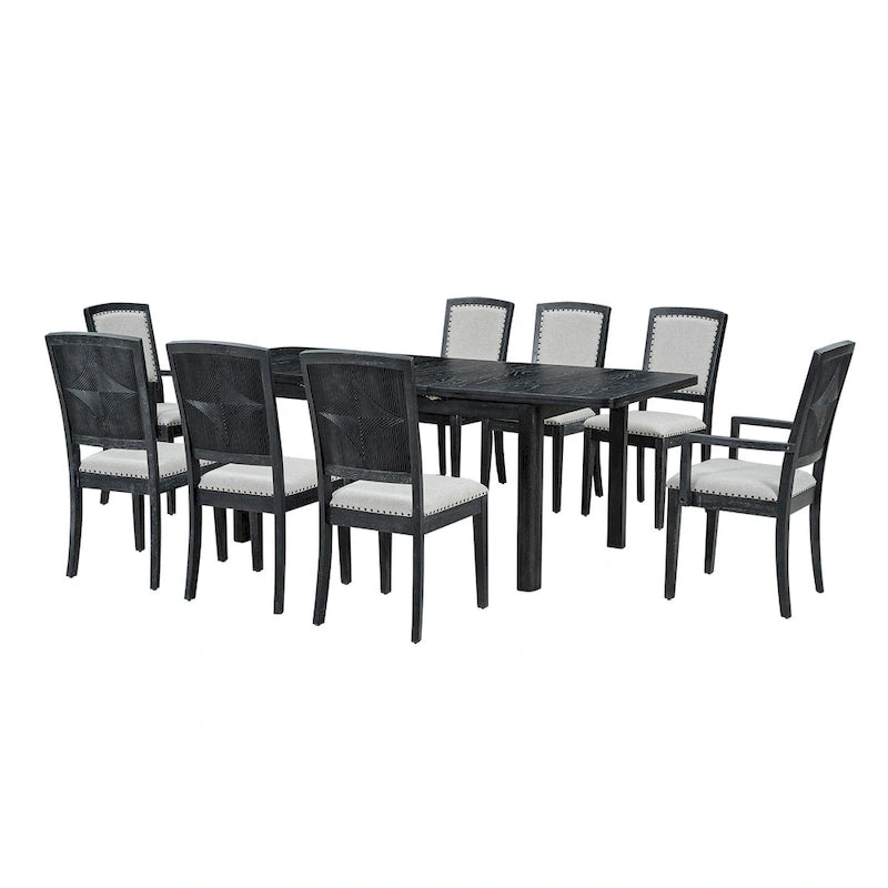 Black+ Gray 7-Piece Wooden Dining Table Set with Extendable Table & 6 Chairs