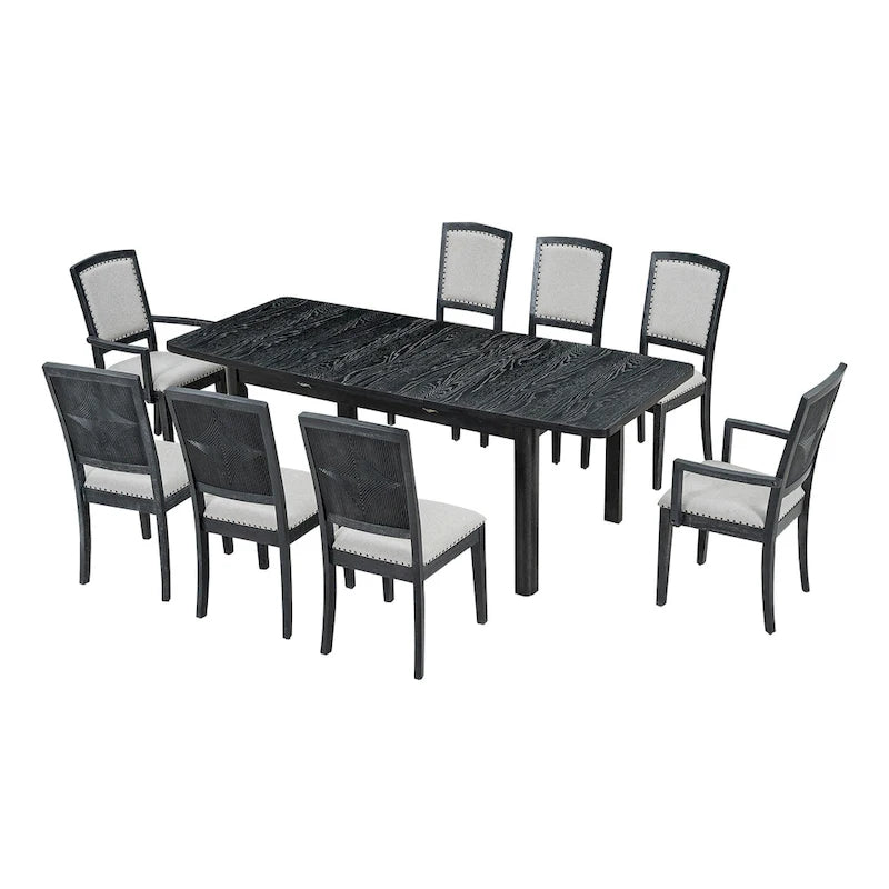 Black+ Gray 7-Piece Wooden Dining Table Set with Extendable Table & 6 Chairs