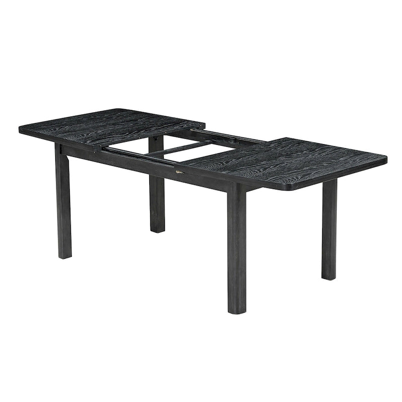 Black+ Gray 7-Piece Wooden Dining Table Set with Extendable Table & 6 Chairs