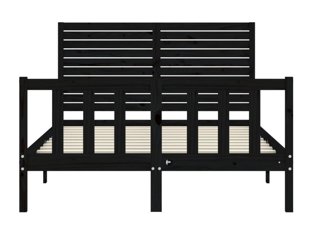 Black Solid Wood Bed Frame, 140 x 190 cm