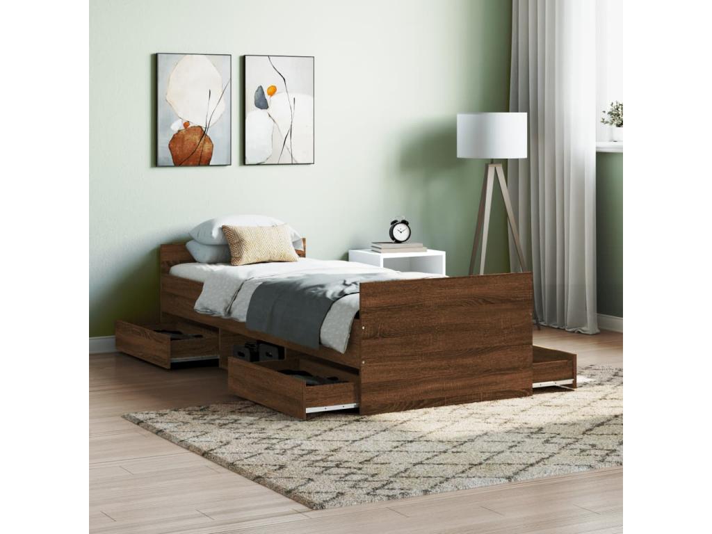 Brown Oak Wood Bed Frame, 75 x 190 cm