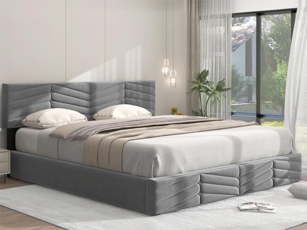 Gray Velvet Bed, 180 x 200 cm