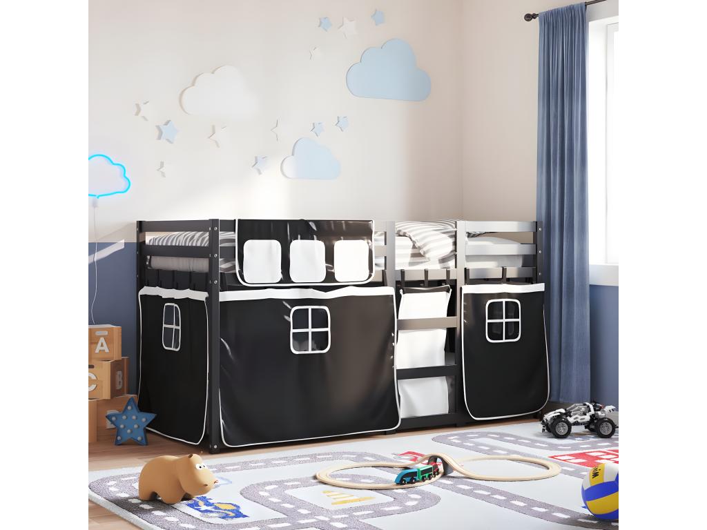 Black Pine Wood Bed, 90 x 190 cm