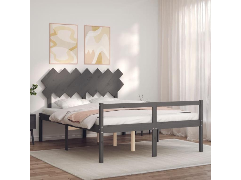 Gray Solid Wood Bed