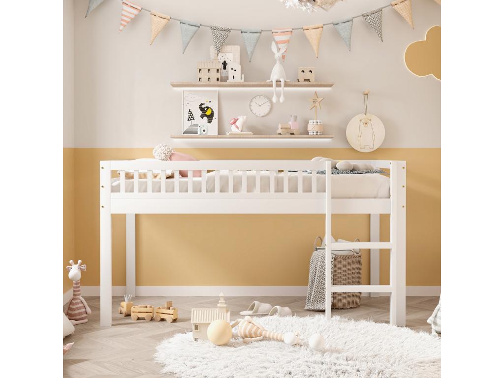 White Solid Wood Bed, 90 x 200 cm - dlz1766580999227