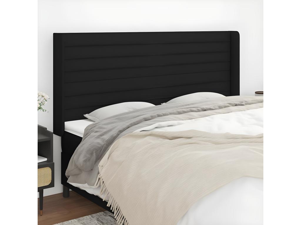 Black Fabric Bed, 203 x 16 x 118 cm