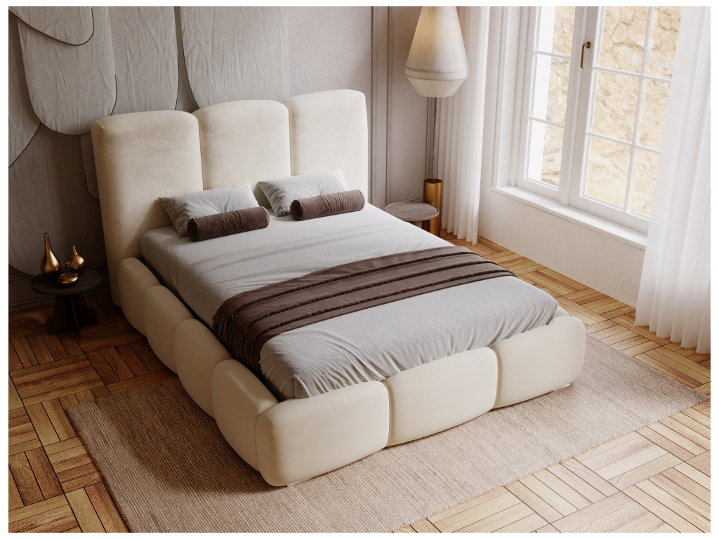 Beige Velvet Bed, 200 x 200 cm