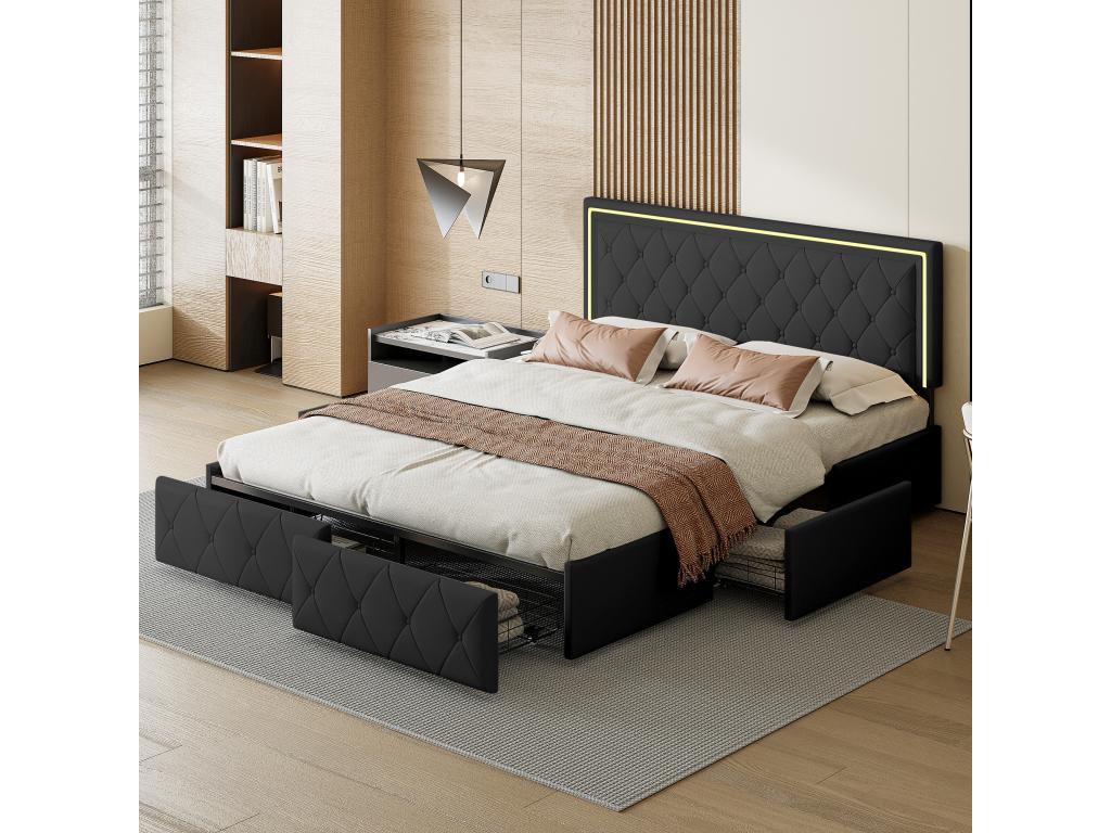 Gray Faux Leather Bed, 140 x 200 cm
