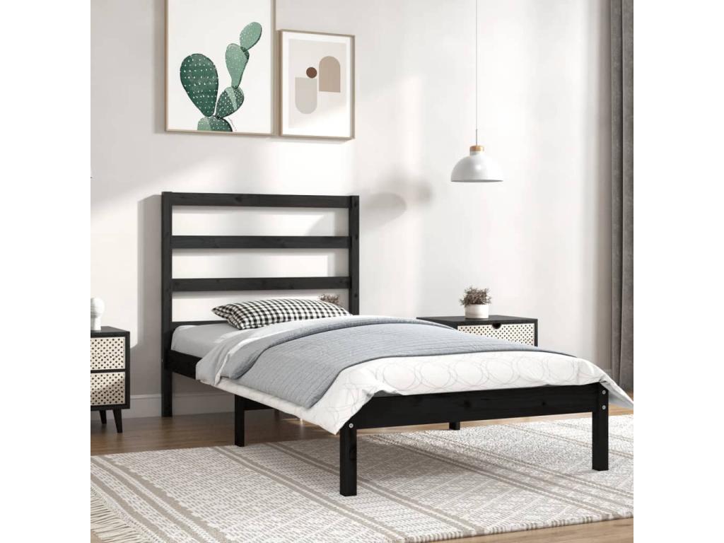 Black Pine Wood Bed Frame, 100 x 200 cm