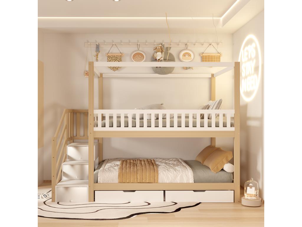 White Solid Wood Bed, 90 x 200 cm