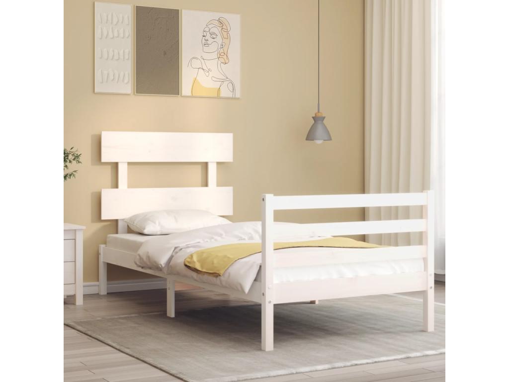 White Solid Wood Bed Frame, 100 x 200 cm