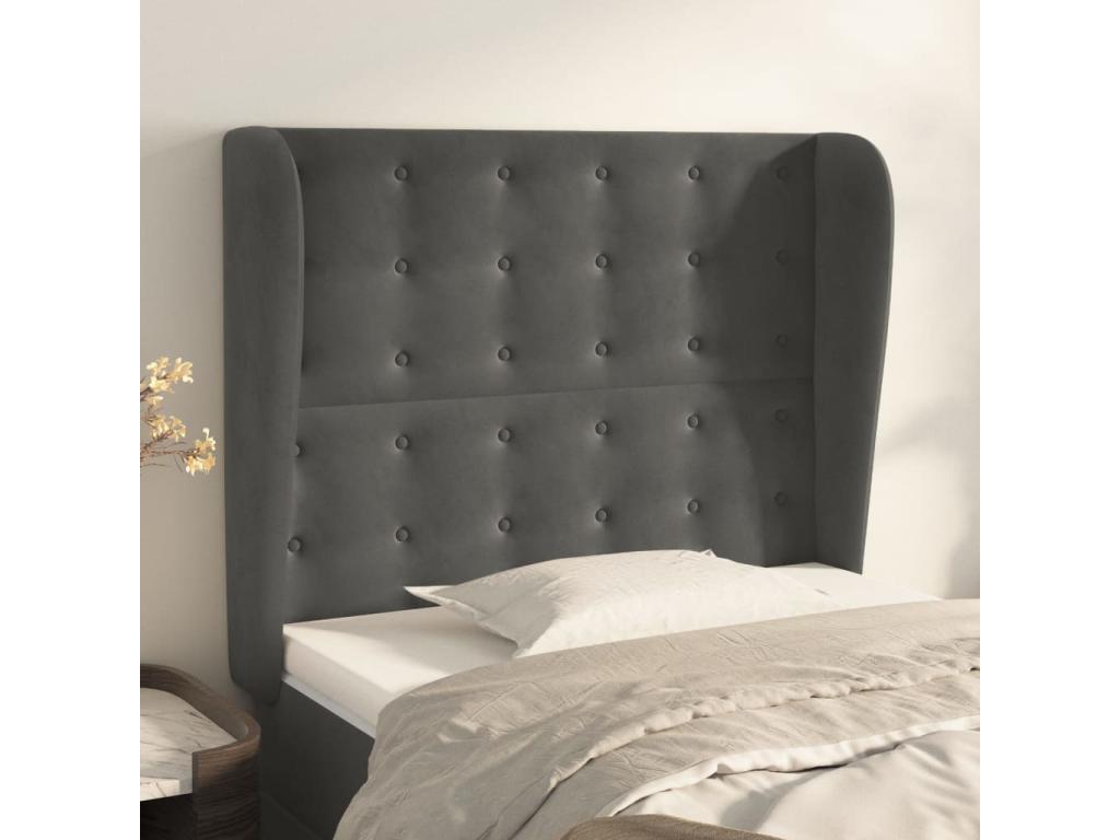Gray Velvet Bed, 103 x 23 x 118 cm