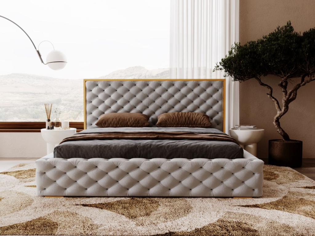 Gray Velvet Bed, 120 x 200 cm