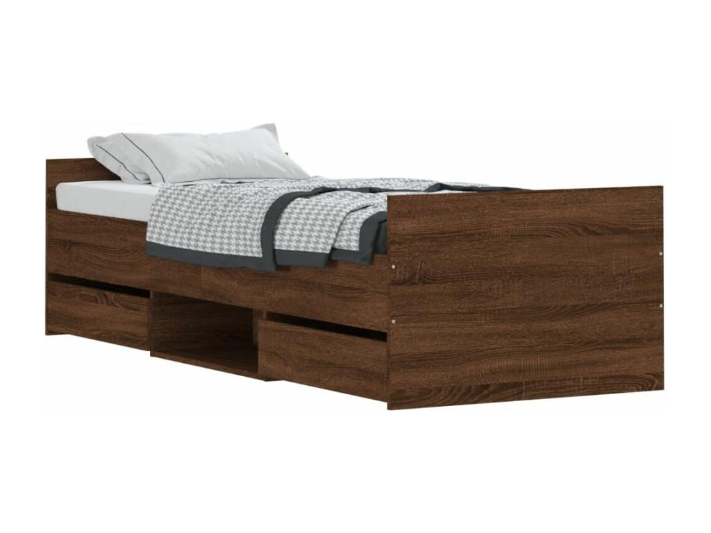 Brown Oak Wood Bed Frame, 75 x 190 cm