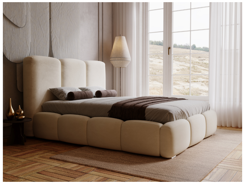 Beige Velvet Bed, 200 x 200 cm