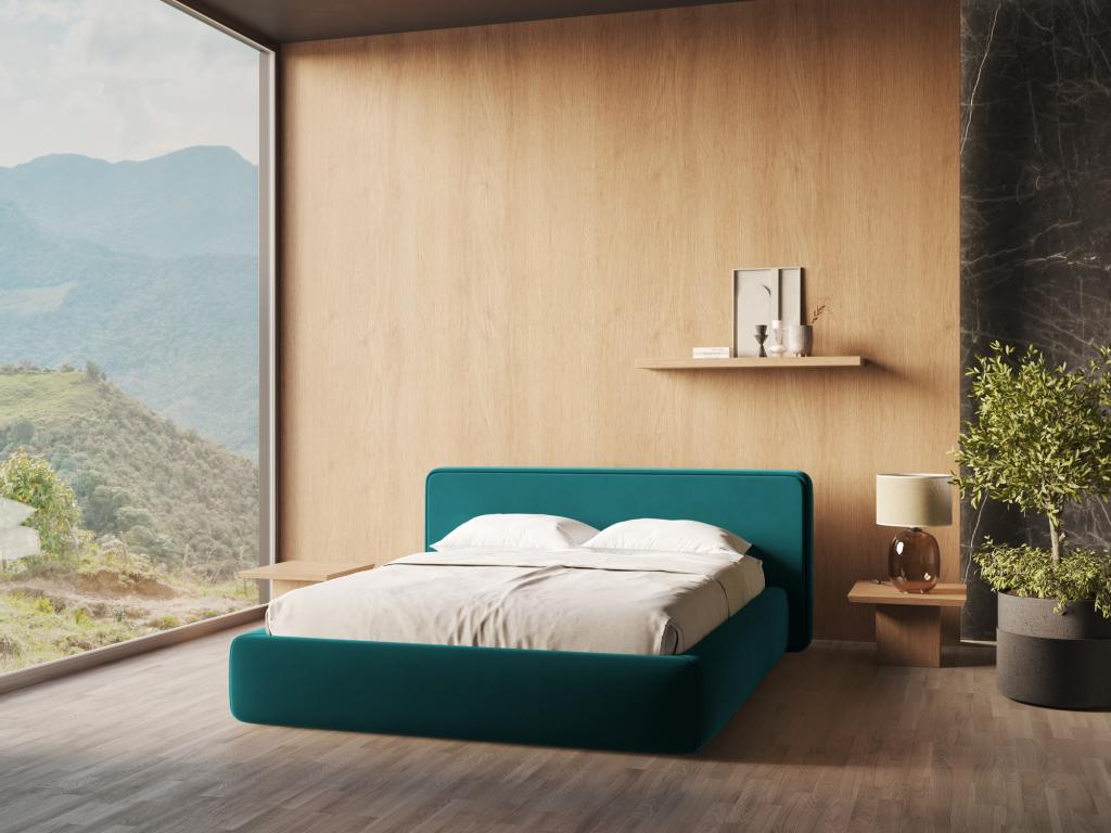 Blue Velvet Bed, 160 x 200 cm