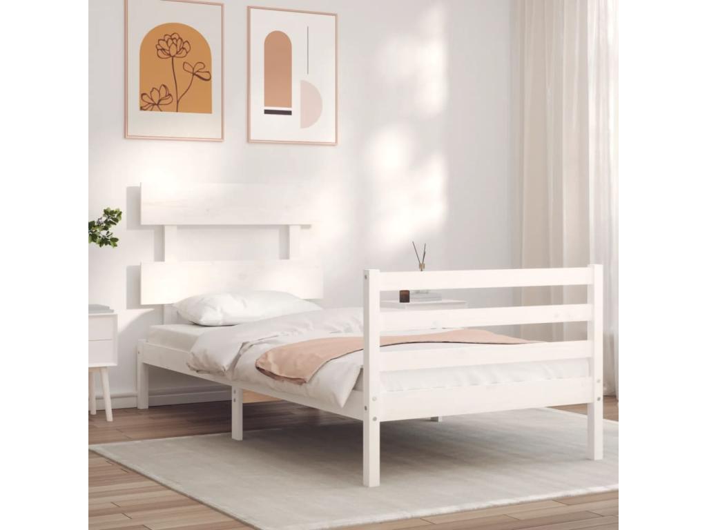 White Solid Wood Bed Frame, 100 x 200 cm