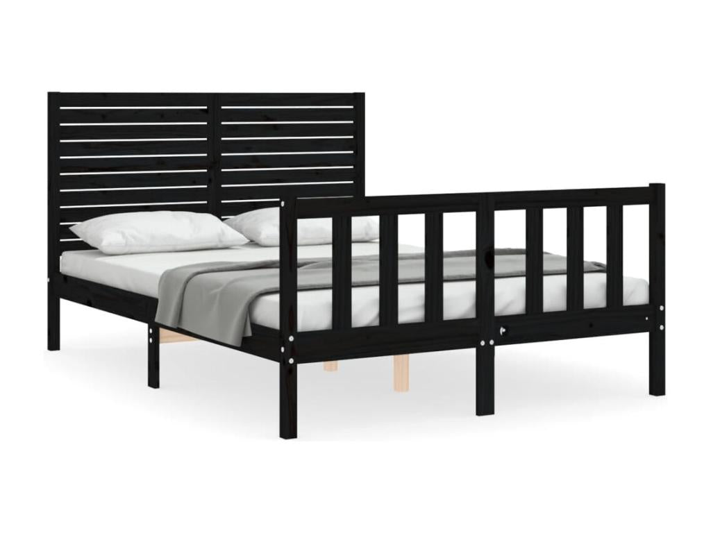 Black Solid Wood Bed Frame, 140 x 190 cm
