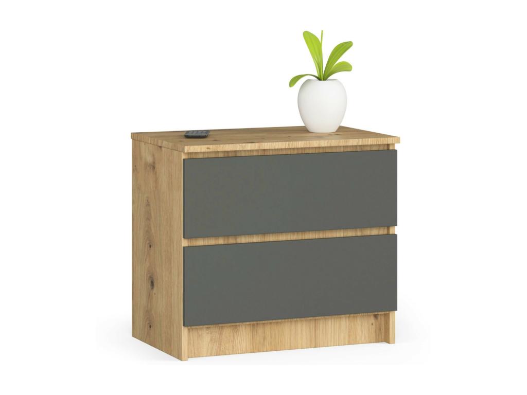 Anthracite Oak Wood Table, 60 x 40 x 55 cm